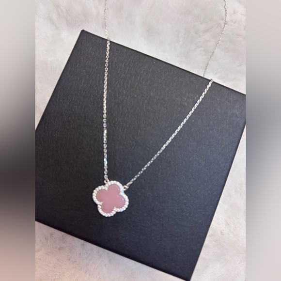 Rachel Zoe Designer Silver and Pink Clover Pendant Necklace - Picture 1 of 3